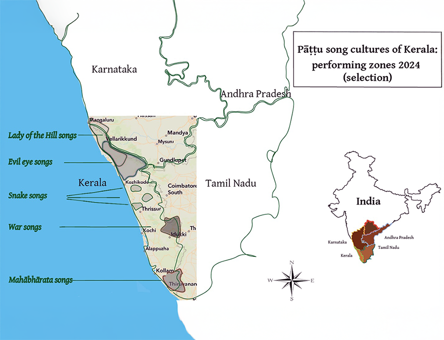 Pattu song cultures of Kerala: performing zones